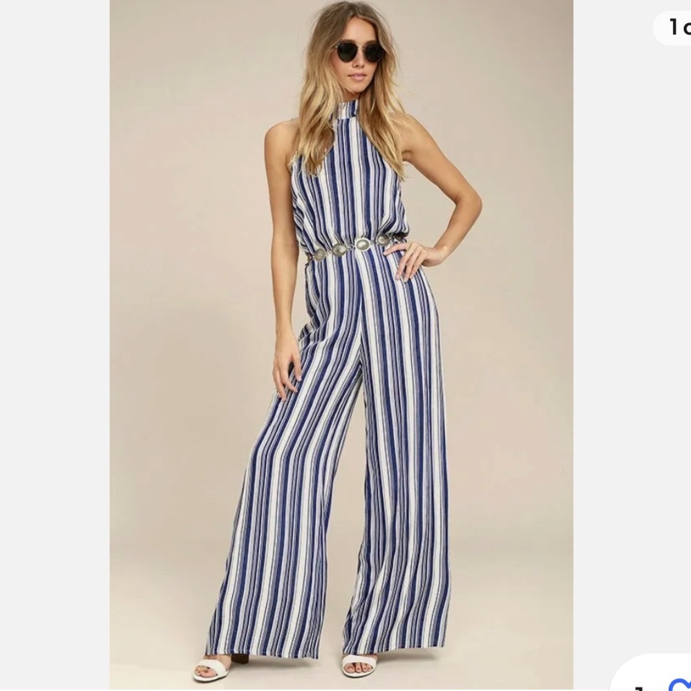Lulu’s Oceanside Blue and White Striped Halter Dress